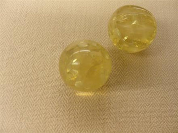 Kugleknap, støvet gul transparent m. bobler, 15mm