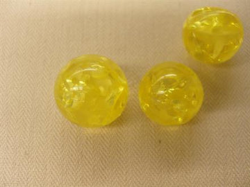 Kugleknap, gul transparent m. bobler, 15mm
