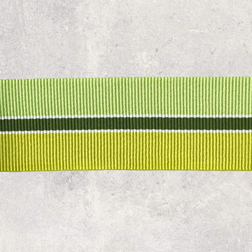 Grosgrainbånd med lime/hvid/grøn/karry striber 25mm, 1m