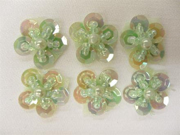 Pailletblomster, transparent lysegrøn, 6stk