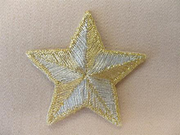 Strygemærke, stjerne guld/sølv 3,5cm