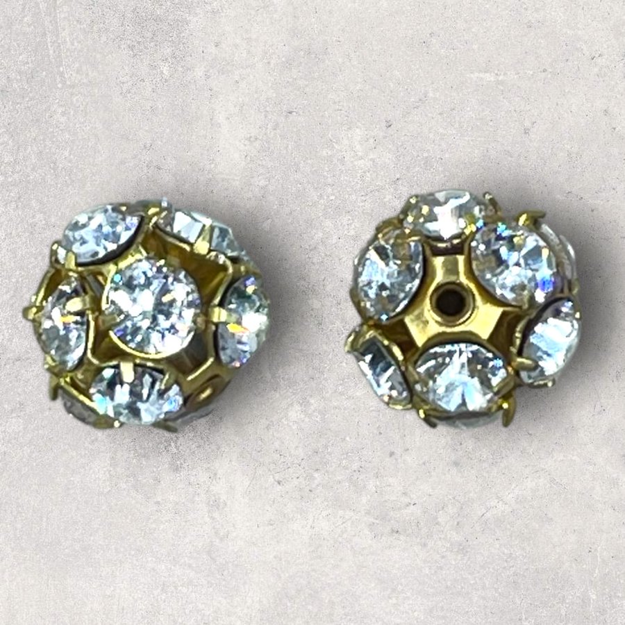 Swarovski guldindfattet perle, Crystal, ø12 mm m. gennemgående hul (nr. 276A)