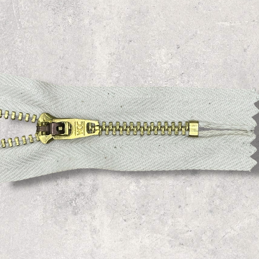 Naturfarvet metal ikke delbar lynlås 12cm med skyderstop, 4mm messing