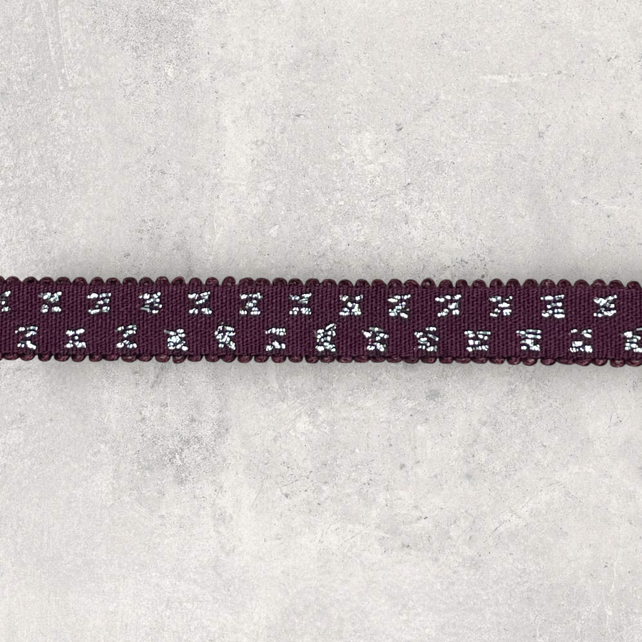 Stropelastik, mørk aubergine med sølvnistre 10mm, 1m