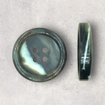 Standardknap, klassisk 4-huls, fremhævet kant, mørk hornlook, 34mm