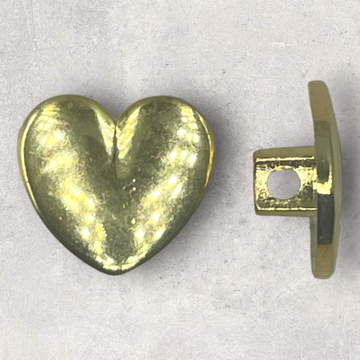 Plastknap hjerte i guld, 1-øje