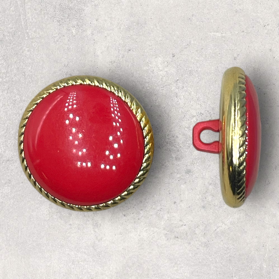Plastikknap cinnoberrød med guldranke, ø23mm 1 øje