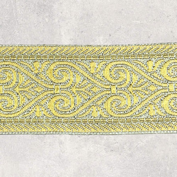 Brokadebånd, guldmønster på gul bund, 1m