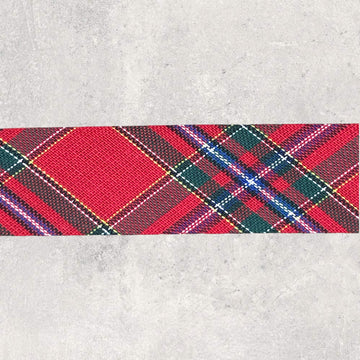 Skråbånd mønstret, rød bund med grøn/hvid skotsternet, 20mm, 1m