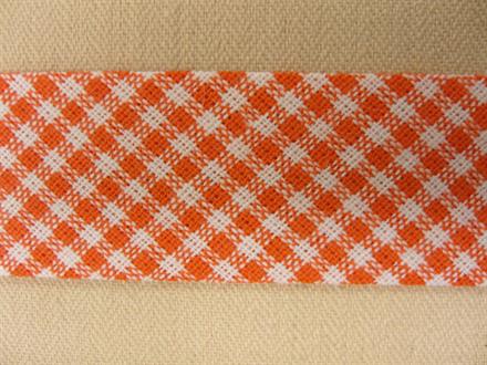 Skråbånd mønstret, orange/hvid ternet, 1m