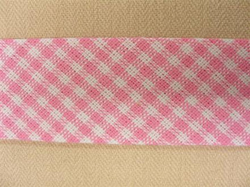 Skråbånd mønstret, lys pink/hvid ternet, 1m