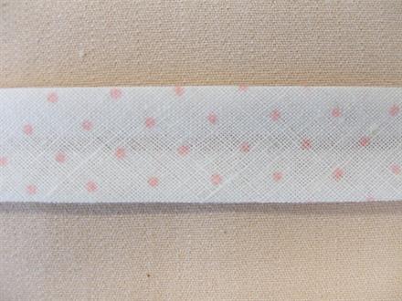 Skråbånd mønstret, hvid m. lyserøde prikker, 1m