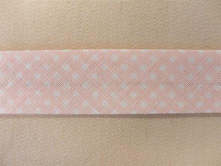 Skråbånd mønstret, lyserød m. hvide prikker, 1m