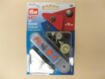Trykknapper, gun metal 15mm 'anorak', 10 stk.