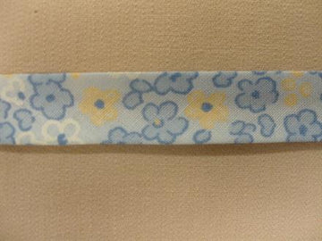 Skråbånd mønstret, lyseblå med blå blomster, 1m