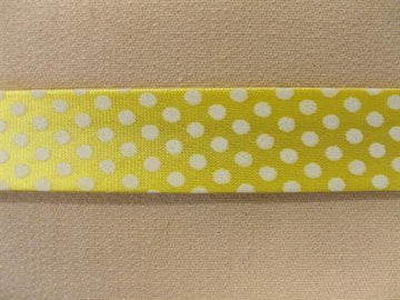 Skråbånd mønstret, lys gul m. hvide prikker, 1m