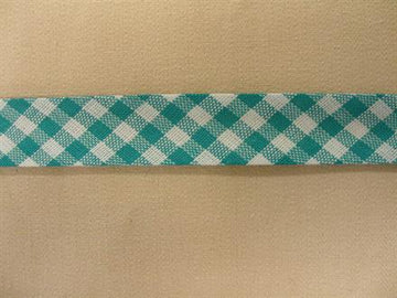 Skråbånd mønstret, turkisgrøn/hvid ternet, 1m