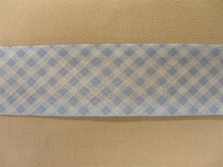 Skråbånd mønstret, lyseblå/hvid ternet, 1m