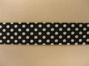 Skråbånd mønstret, sort m. hvide prikker, 1m