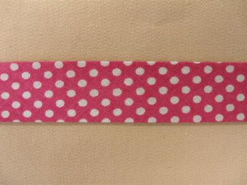 Skråbånd mønstret, pink m. hvide prikker, 1m