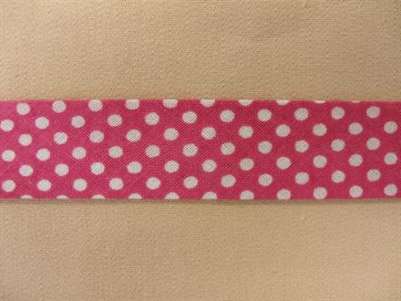 Skråbånd mønstret, pink m. hvide prikker, 1m