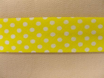 Skråbånd mønstret, gul m. hvide prikker, 1m
