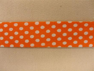 Skråbånd mønstret, orange m. hvide prikker, 1m