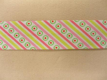 Skråbånd mønstret, lyserød/lysegrøn stribet, 1m