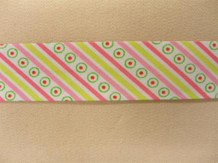 Skråbånd mønstret, lyserød/lysegrøn stribet, 1m