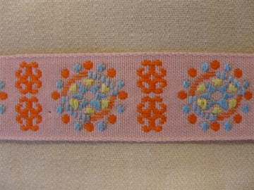 Bånd, mønstret lyseblå m. orange, 1m