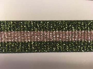 Elastik metallic grøn/rosa 25mm