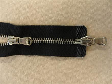 Lynlås metal 2-vejs sort  25cm 4mm sølv