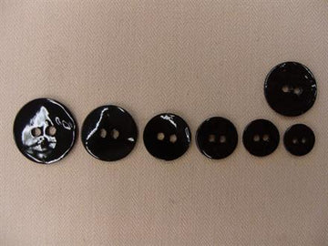 Perlemorsknap klassisk 2-huls sort,  15mm