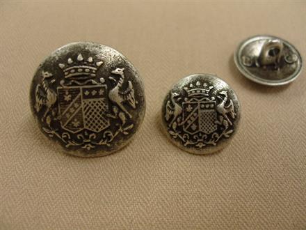 Antik sølvknap, våbenskjold, 15mm