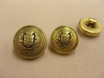 Antik guldknap, våbenskjold m/løver og laurbær, 18mm