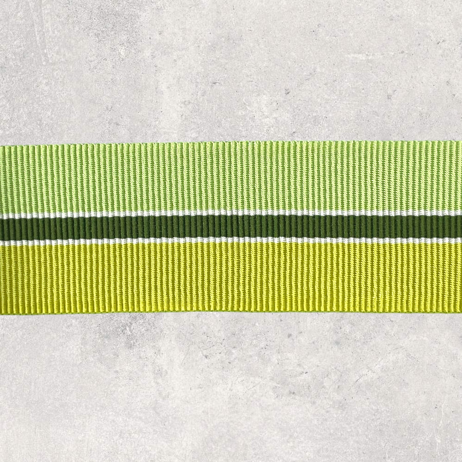 Grosgrainbånd med lime/hvid/grøn/karry striber 25mm, 1m