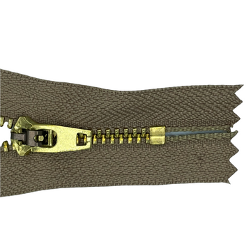 Mørk beige metal bukselynlås 14cm 4mm messing
