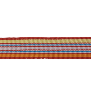 Bånd m. striber, rød/gul/blå/orange/lyserød, 1m