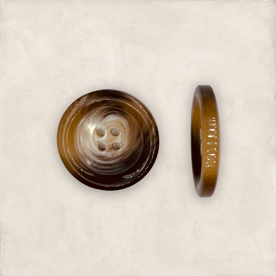 Standardknap, klassisk 4-huls, fremhævet kant, hornlook, 20mm