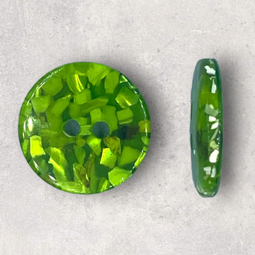 Plastknap, grøn med indstøbt glimmer, 2-huls ø22,5mm