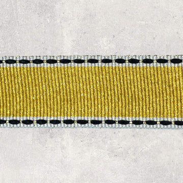 Grosgrainbånd med guldglitter og sort/hvid kant i striber 25mm, 1m
