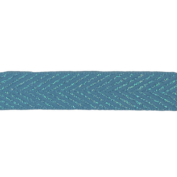 Bændel, lyseblå sildebensmønster med glimmer, 15mm