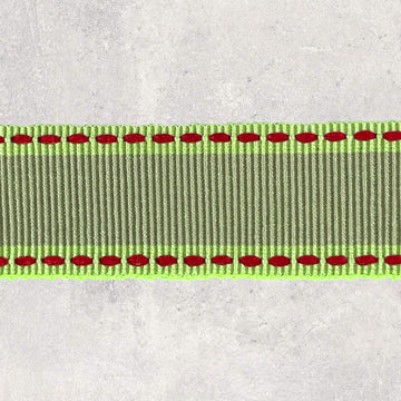 Grosgrainbånd støvet grøn og rød/lysegrøn kant i striber 25mm, 1m