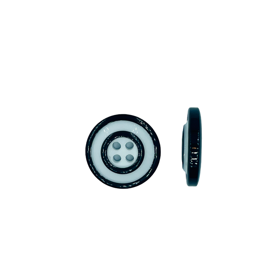 Standardknap, 2 sorte cirkler på hvid bund 4-huls, ø17,5mm